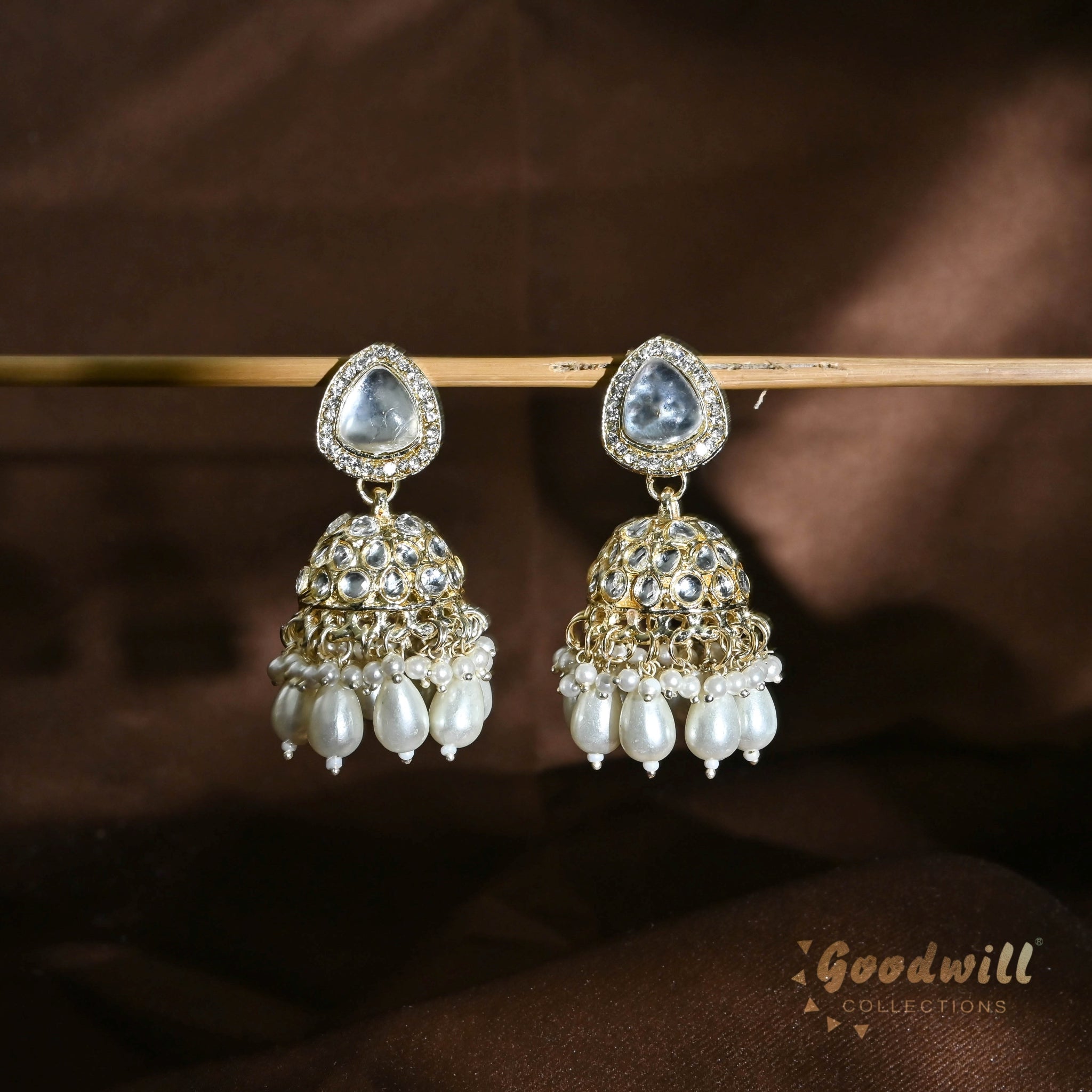 WHITE PEARL GOLDEN JHUMKA EARRINGS  4 #