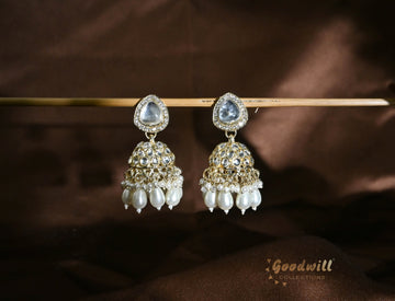 WHITE PEARL GOLDEN JHUMKA EARRINGS  4 #