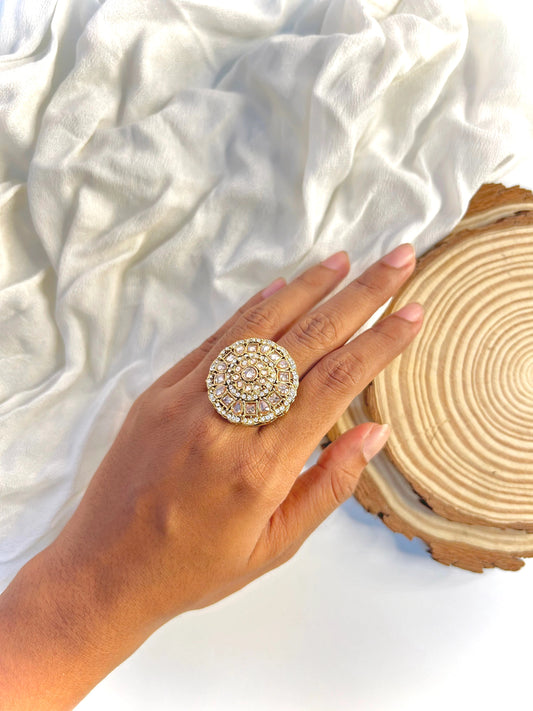 STONE STUDDED ADJUSTABLE FINGER RING 1
