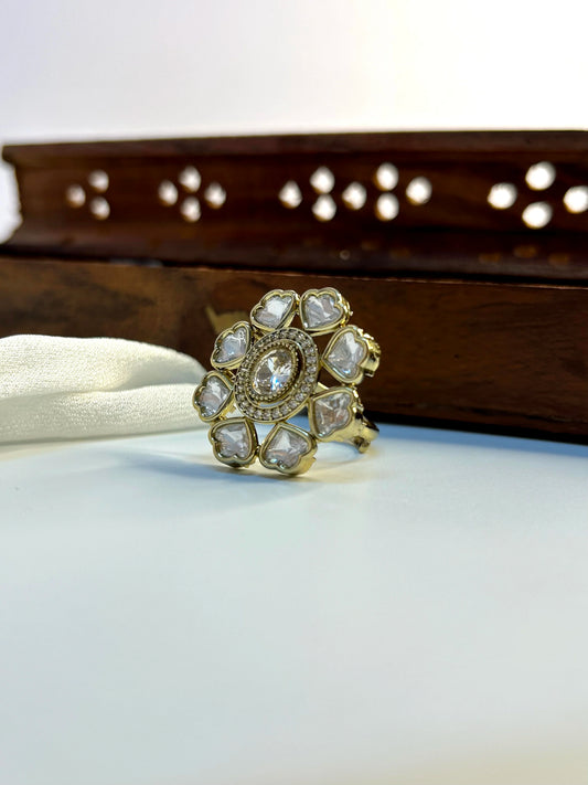 POLKI FLORAL ADJUSTABLE FINGER RING