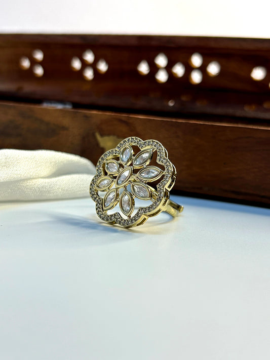 ANTIQUE GOLD POLKI ADJUSTABLE FINGER RING