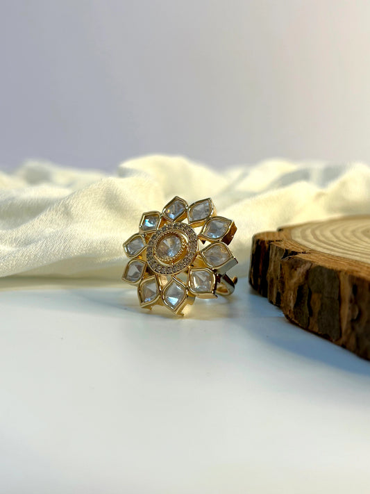 EXQUISITE POLKI ADJUSTABLE FINGER RING