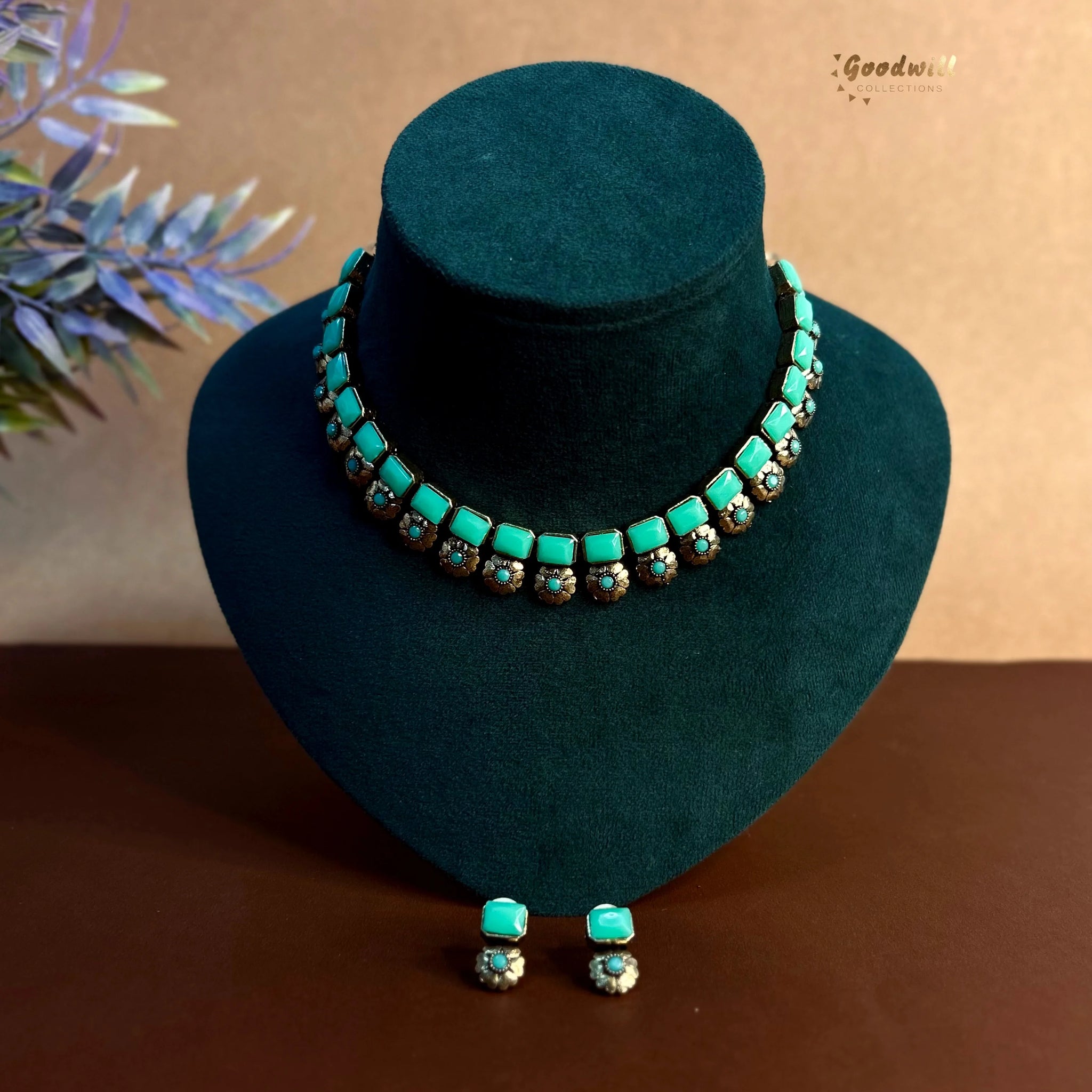 SQUARE BLOSSOM DROP NECKLACE SET