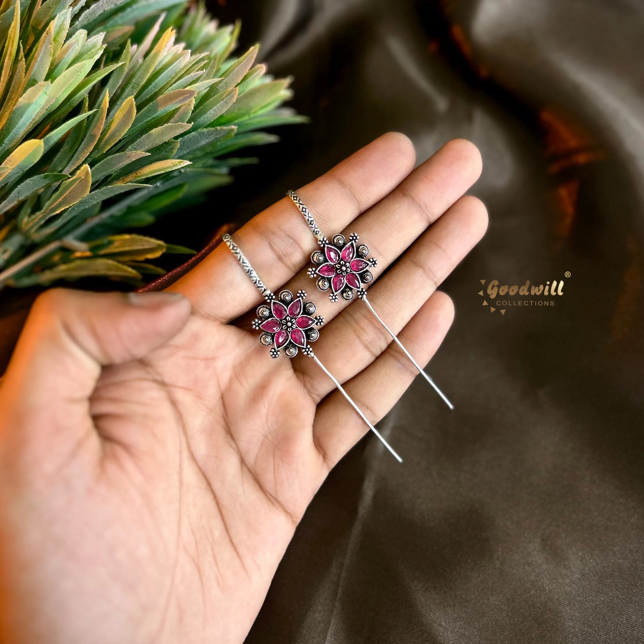 OXIDIZED FLOWER BUGADI PIN EARRINGS 1