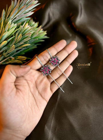 OXIDIZED FLOWER BUGADI PIN EARRINGS 1