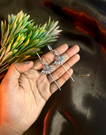 OXIDISED BIRD PIN BUGADI EARRINGS