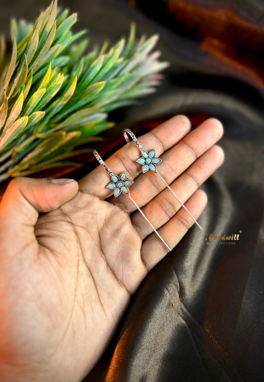 OXIDISED FLOWER PIN BUGADI EARRINGS 2