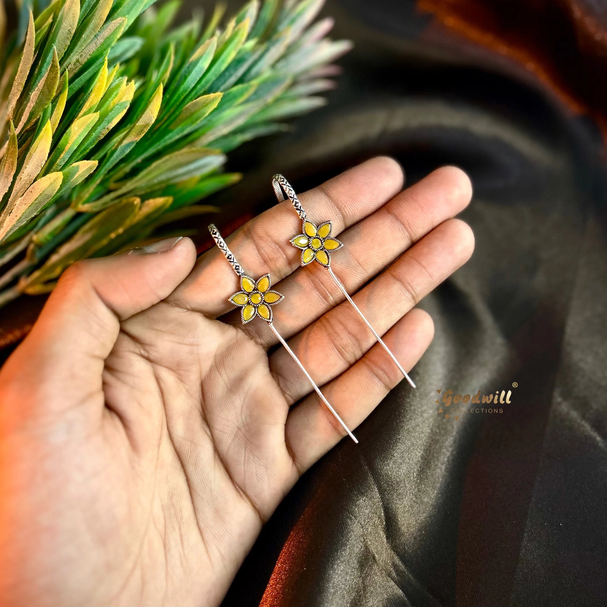 OXIDISED FLOWER PIN BUGADI EARRINGS 2