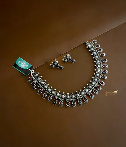 OXIDIZED SILVER GOPI NECKLACE SET 2