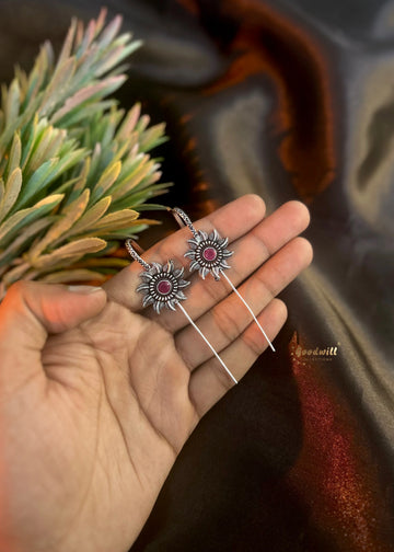 OXIDISED FLOWER PIN BUGADI EARRINGS 2