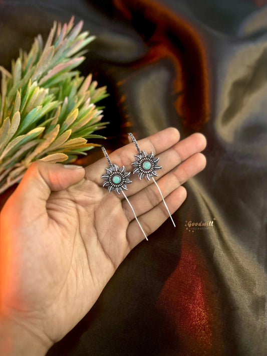 OXIDISED FLOWER PIN BUGADI EARRINGS 2