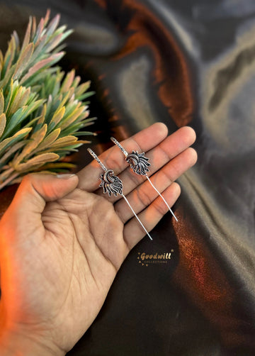 OXIDISED BIRD PIN BUGADI EARRINGS