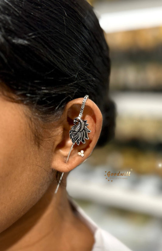 OXIDISED BIRD PIN BUGADI EARRINGS
