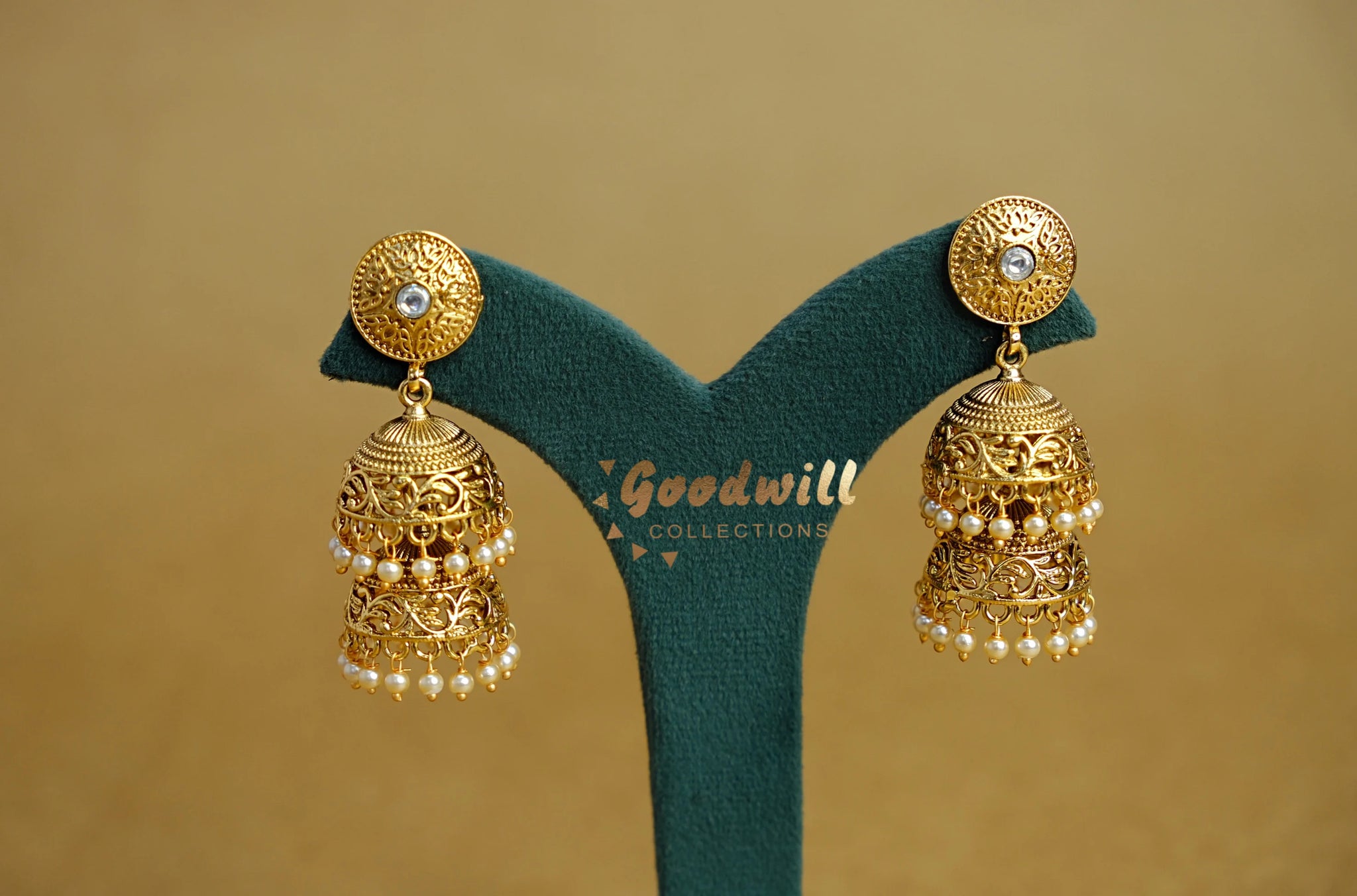 WHITE STONE DOUBLE LAYER JHUMKA