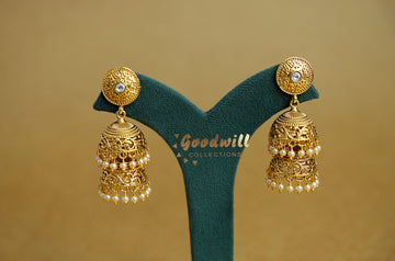 WHITE STONE DOUBLE LAYER JHUMKA