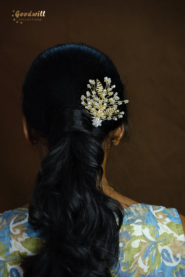 PETITE BRIDAL CRYSTAL PEARL HAIR BROOCH