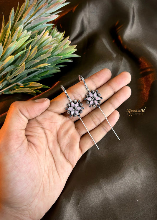 OXIDIZED FLOWER BUGADI PIN EARRINGS 1