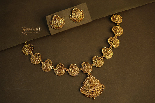 TRADITIONAL ANTIQUE NECKLACE WITH LAKSHMI DESIGN