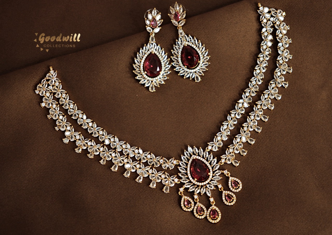 DOUBLE LAYER STONE DESIGN NECKLACE SET