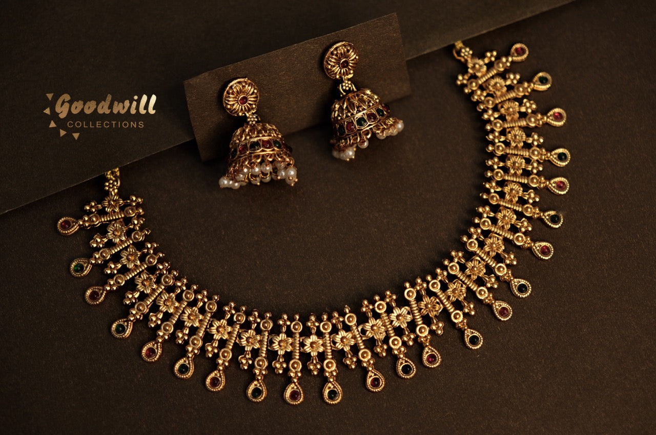 MULTICOLOR DROP WITH VERTICAL LINE DESIGN NECKLACE SET