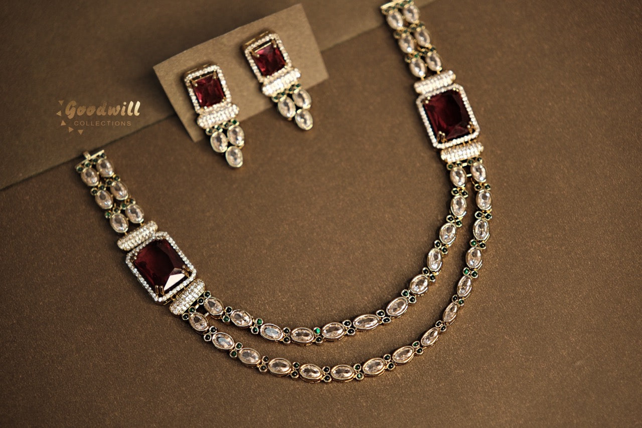 STONE STUDDED LAYERED NECKLACE SET