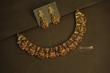 GOLDEN BEADED TEMPLE DESIGN NECKLACE SET