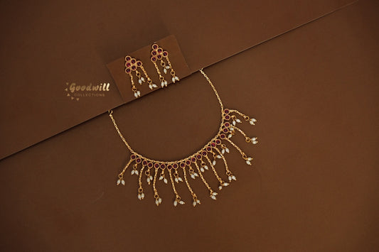 GOLDEN HANGING BEADS DESIGN NECKLACE SET