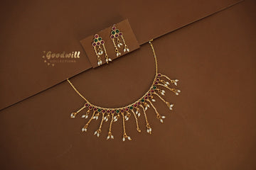 GOLDEN HANGING BEADS DESIGN NECKLACE SET
