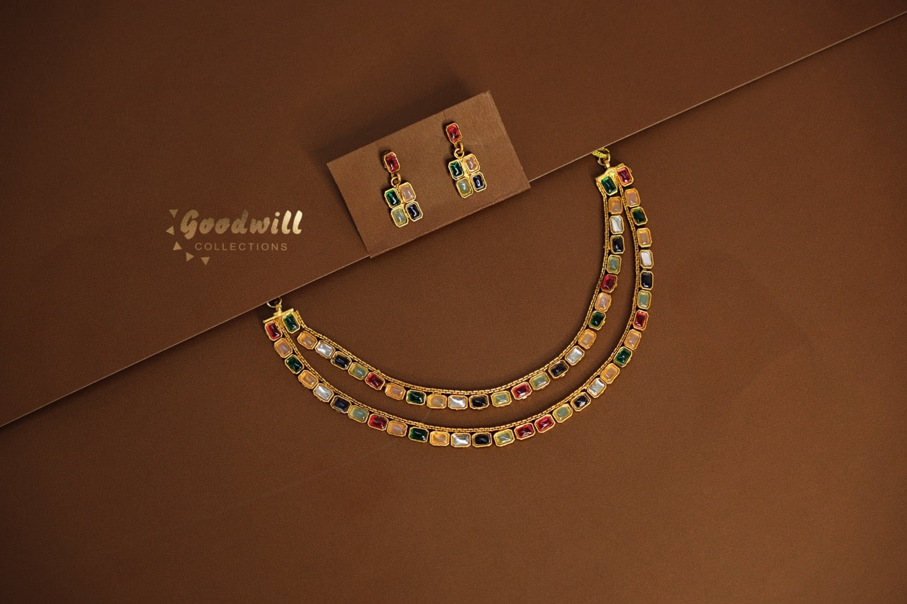 DOUBLE LAYER MULTICOLOR NECKLACE SET