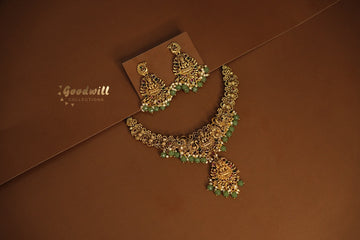 ANTIQUE GREEN BEADED TEMPLE SHORT HARAM