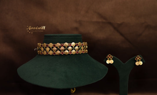 MINI SQURAE KASU DESIGN CHOKER SET