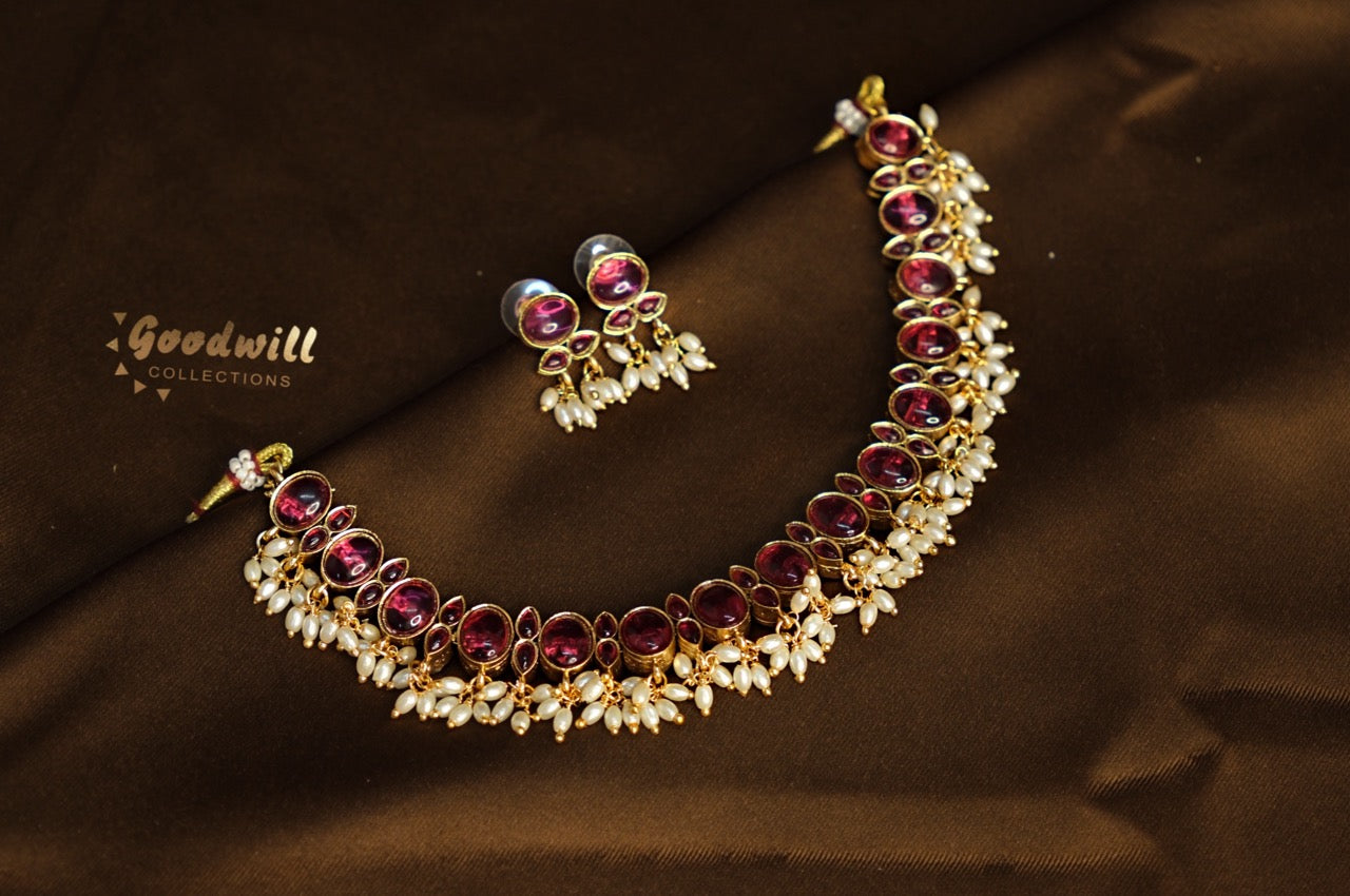 REVERSIBLE RICE PEARL BEADED NECKLACE SET