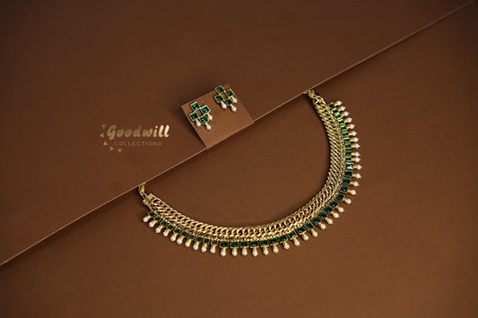MINI SQUARE PEARL DROP NECKLACE SET