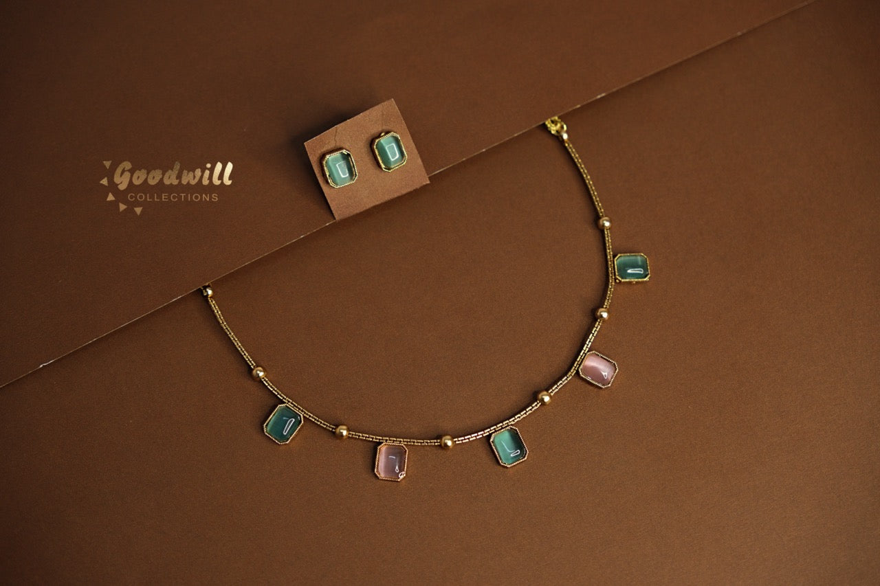 SIMPLE PASTEL SQUARE NECKLACE SET