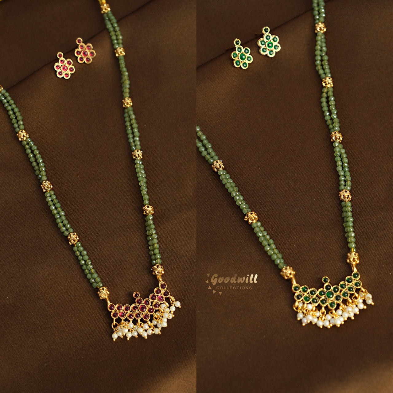 GREEN BEAD TWO LINE REVERSIBLE LONG CHAIN