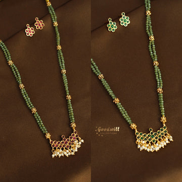GREEN BEAD TWO LINE REVERSIBLE LONG CHAIN