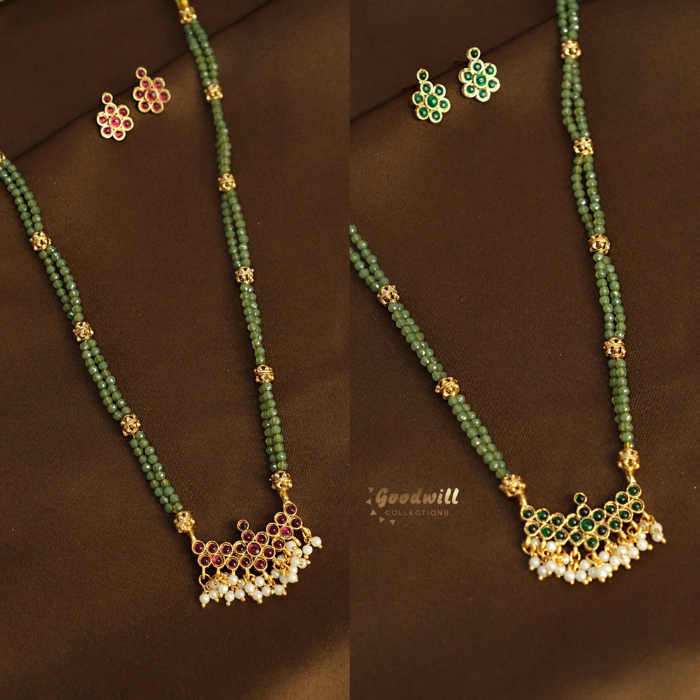 GREEN BEAD TWO LINE REVERSIBLE LONG CHAIN