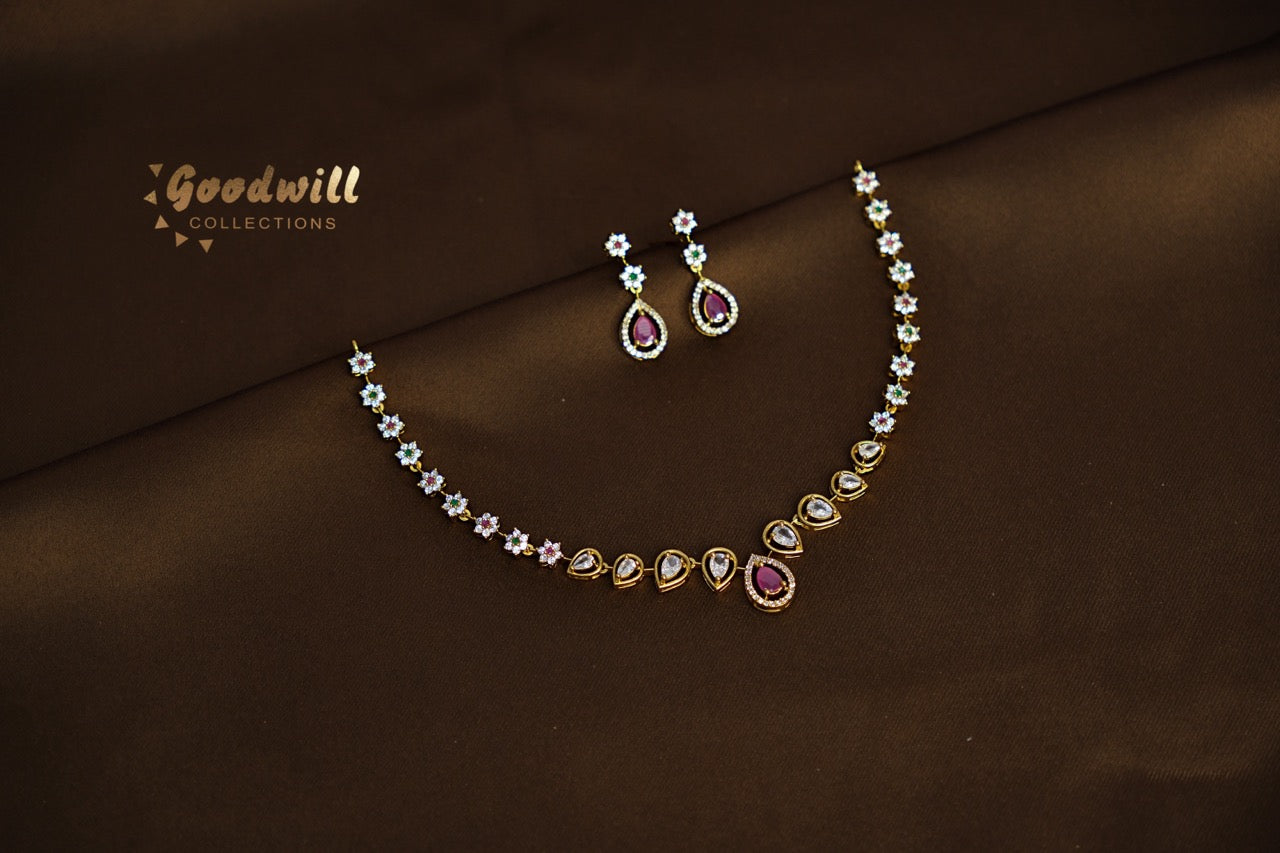 MINIMAL TEARDROP WHITE STONE NECKLACE SET