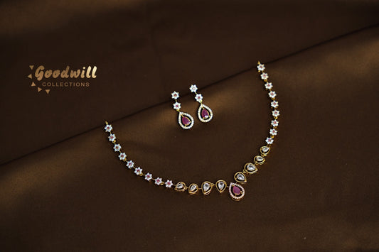 MINIMAL TEARDROP WHITE STONE NECKLACE SET