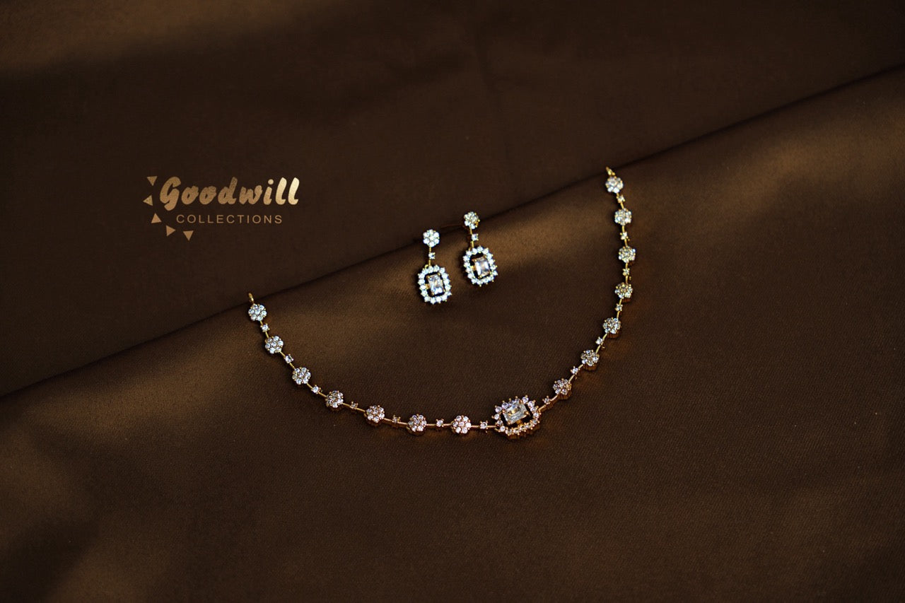 SQUARE STONE SINGLE PENDANT NECKLACE SET