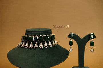 GREEN POLKI CHOKER NECKLACE SET