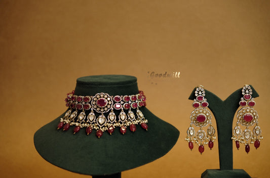 BEADED DROP POLKI CHOKER SET