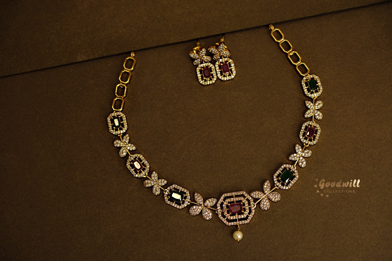 FLORAL SQUARE DESIGN NECKLACE SET