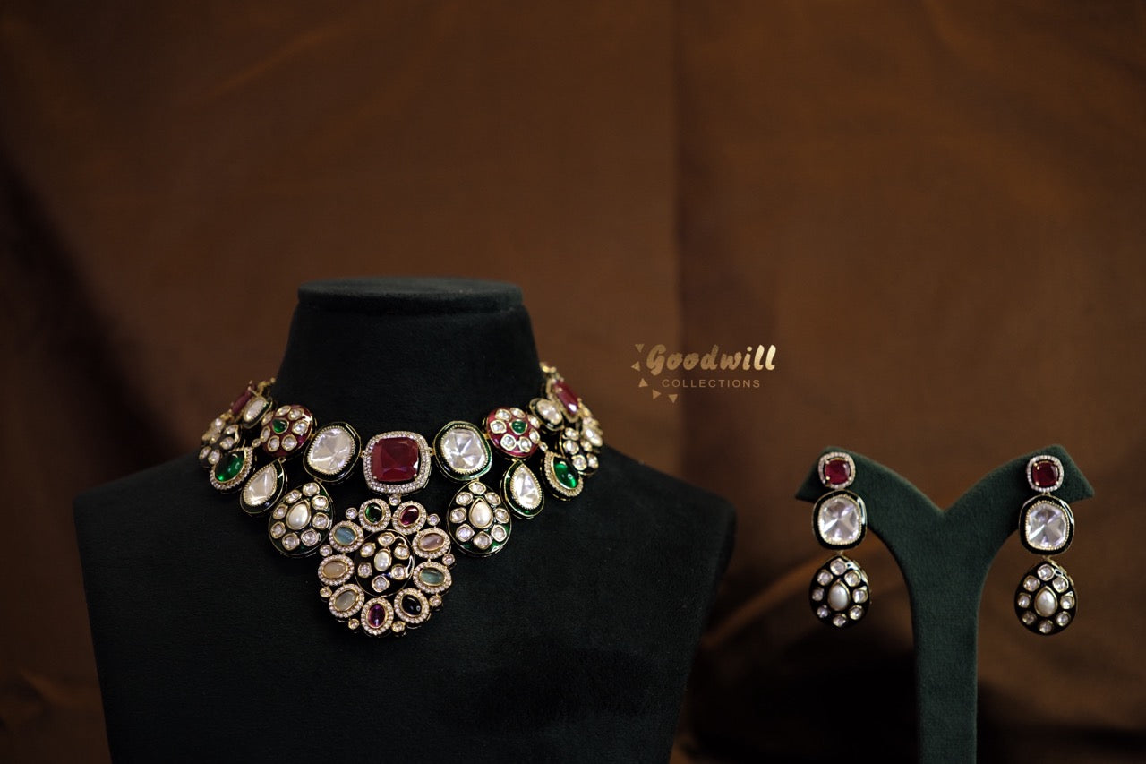 MULTI DROP POLKI NECKLACE SET