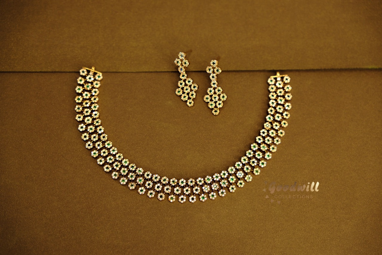 AD STONE THREE LAYER NECKLACE SET