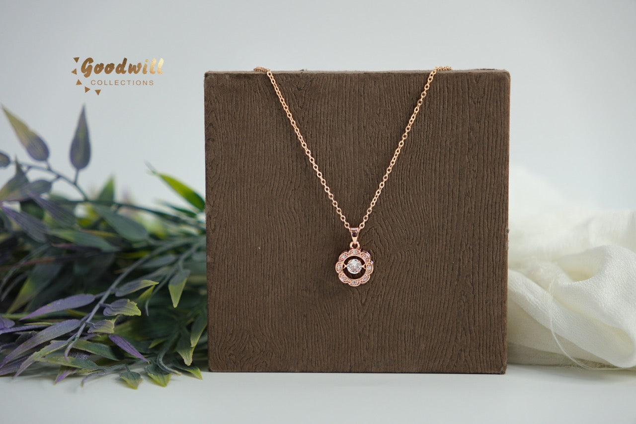 ROSE GOLD DANCING STONE PENDANT NECKLACE