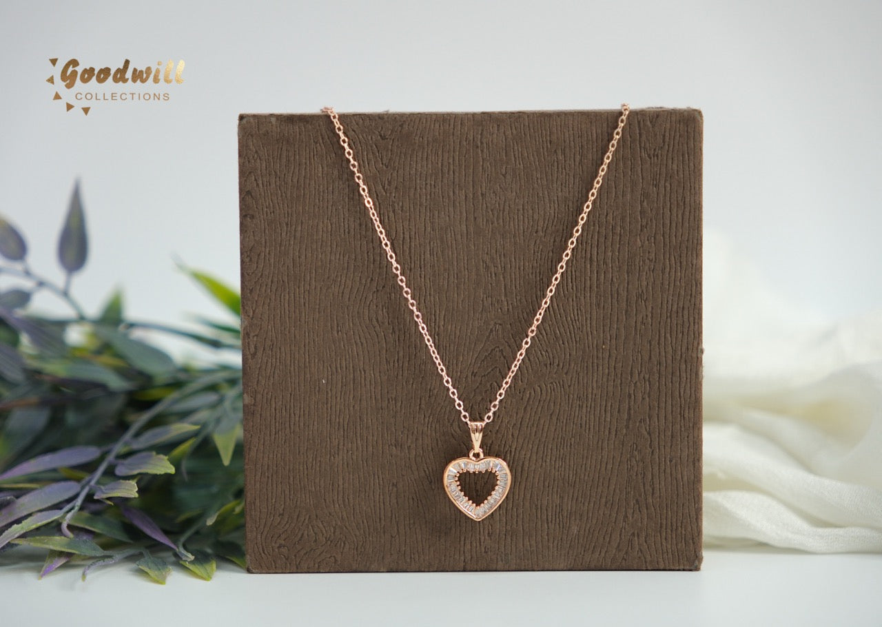 SIMPLE STONE HEART PENDANT NECKLACE 2