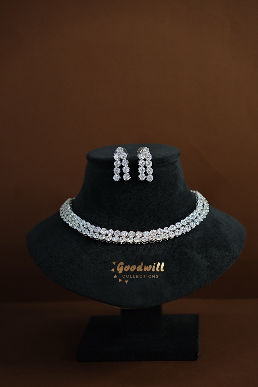 SILVER DOUBLE LAYER NECKLACE SET