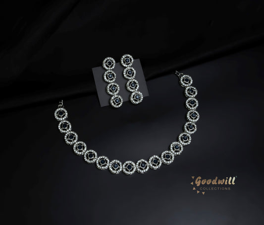 SILVER SINGLE LAYER STONE NECKLACE SET