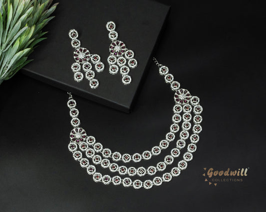 SILVER THREE LAYER STONE NECKLACE SET